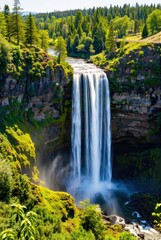 Majestic waterfall cascading through lush forest landscape nature photography scenic viewpoint tranquil environment