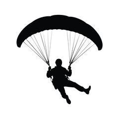 Silhouette of a skydiver in flight with a parachute, skydiving adventure, paragliding silhouette vector illustration