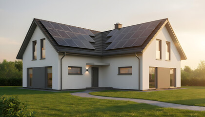 Modern Suburban Family House with Solar Panels &mdash; Photorealistic Real Estate Shot