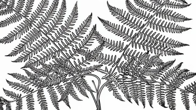 Intricate black and white fern fronds