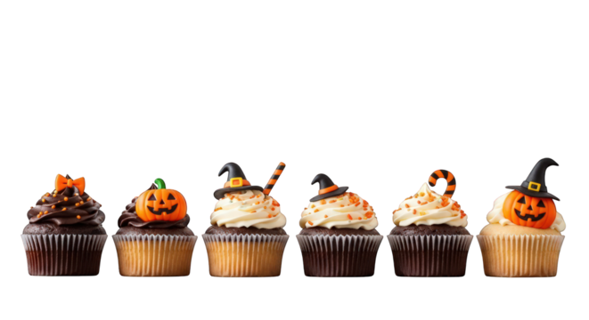 Halloween cupcakes with pumpkins and witch hats