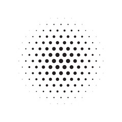 Abstract halftone circle design element. Black and white dot pattern. Circular gradient dotted element. Halftone Dots. Geometric pattern with grunge dots.