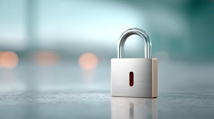 Fototapeta premium Silver Padlock on Gray Surface with Soft Teal Background Security Concept