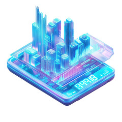 Futuristic Cityscape Data Visualization on Digital Device isolated on a white background