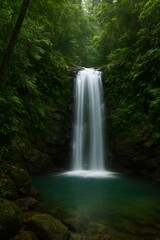 Obraz premium Beautiful rainforest waterfall in Sri Lanka lush green jungle 