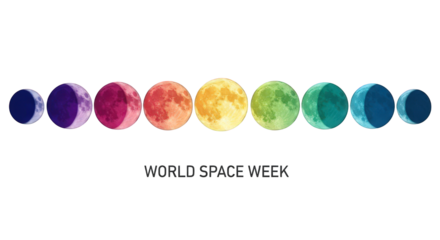 Rainbow moon phases in cosmic theme for world space week