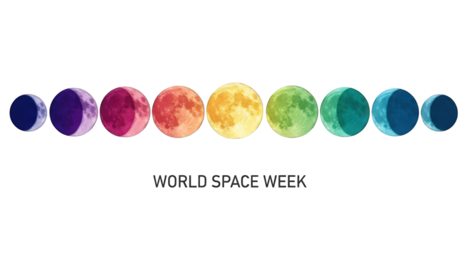 Rainbow moon phases in cosmic theme for world space week