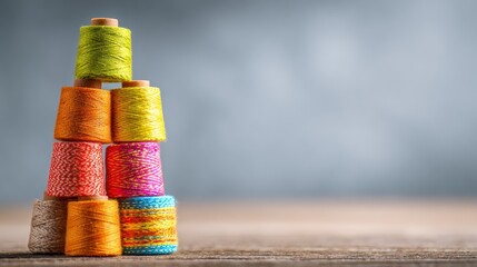 Colorful thread spools stacked