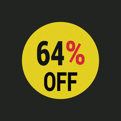 64% off coupon discount icon vector design background.
