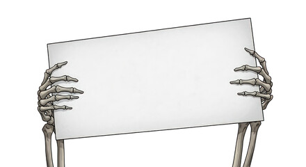 Skeleton hands holding blank sign