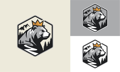 Vintage logo of Bear Vector with mountain background