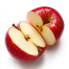 Two Halves Of A Red Apple On White Background