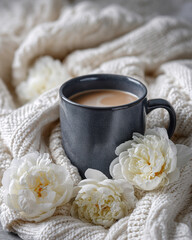 花とコーヒーカップの競演