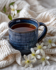 花とコーヒーカップの競演
