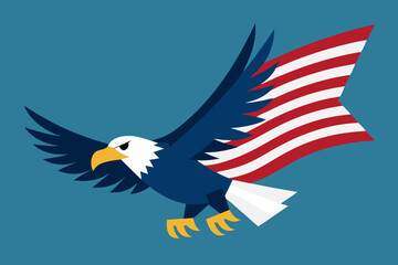 American Eagle + Flag _ Bald eagle flying with USA flag in claws