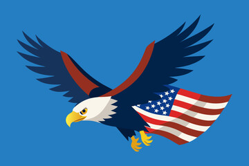 American Eagle + Flag _ Bald eagle flying with USA flag in claws