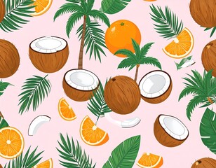 Tropical Fruits and Palms Pattern Design
