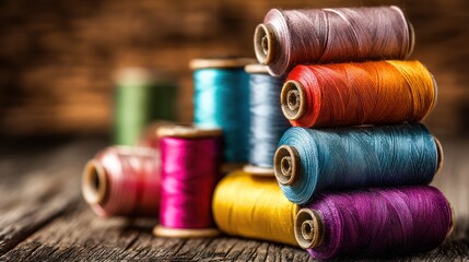 Colorful sewing thread spools