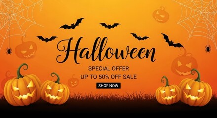 Naklejka premium Scare up big savings with our thrilling Halloween sale up to 50% off spooky deals!