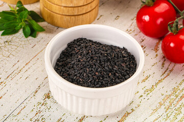 Black sesame seeds in the bowl