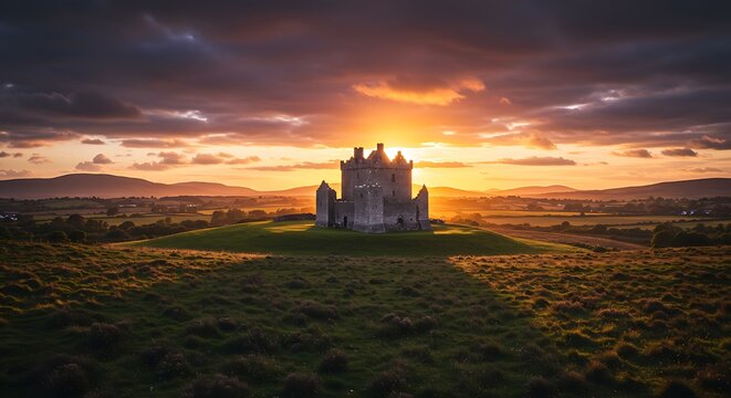 Ancient stone structure sunset landscape