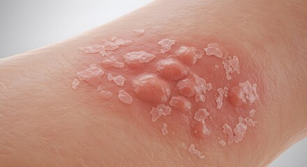 Fototapeta premium Skin rash with blisters, shingles, herpes, or eczema on human skin, medical condition.