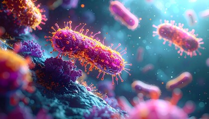 Naklejka premium Microbial world, vibrant, close-up
