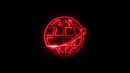 Neon globe with upward arrow animation on black background, global business growth, international progress, economic development, worldwide technology and digital success concept - Powered by Adobe