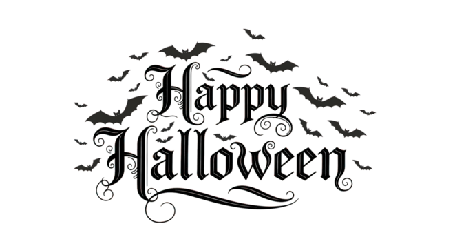 Flying bats with vintage Halloween lettering
