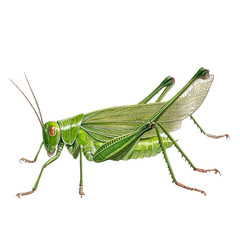 Fototapeta premium Detailed Green Grasshopper Illustration Black Background isolated on a white background