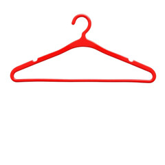 A single bright red plastic clothes hanger isolated against a stark black background for a clean look