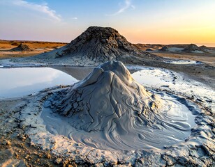 Mud Volcanoes Sunset Reflecting Pools