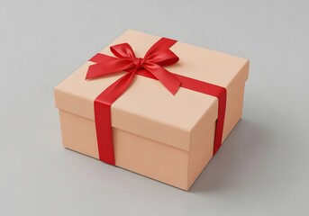 Fototapeta premium A beautifully wrapped gift box with a vibrant red ribbon tied in a neat bow on top for a special occasion