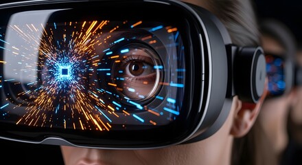 Vr headset displaying digital world with vibrant colors and futuristic design elements