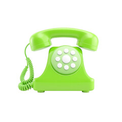 Retro lime green rotary dial telephone with coiled cord on a black background