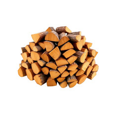 A neatly stacked pile of freshly cut dry firewood logs against a stark black background