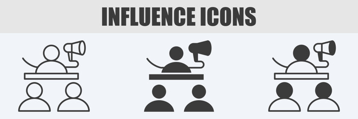 Influence Icon Set Vector Illustration in Outline, Glyph, and Mixed