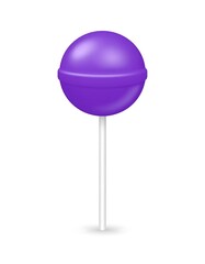 Purple lollipop on a white stick.  Glossy sphere, 3D render