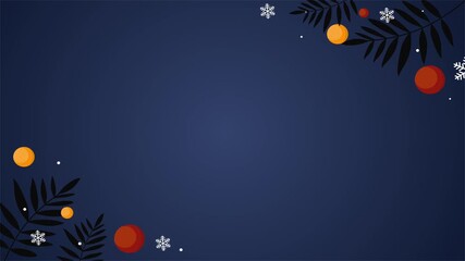 Blue background Christmas tree branches with baubles and snowflakes - Powered by Adobe