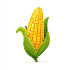 Obraz premium Vibrant Yellow Ear of Corn with Green Husk on White Background