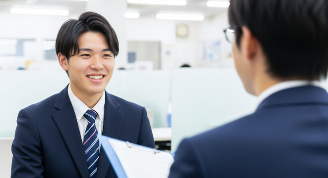 塾講師の面接を受ける大学生