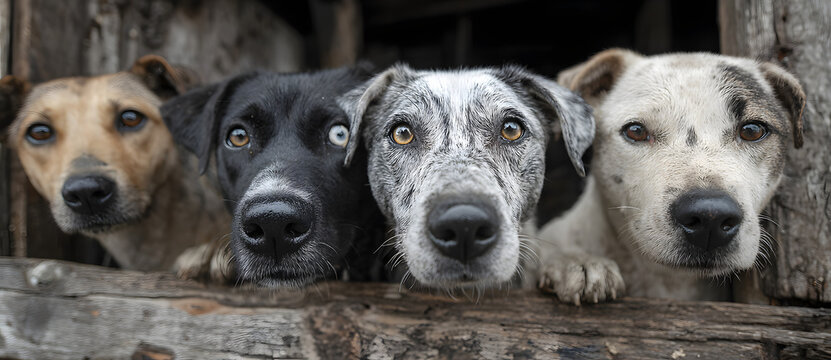 homeless row of dogs to adopt