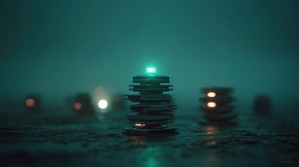 Abstract stacked forms illuminated