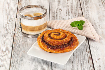 Homemade cinnabon swirl pastry with cinnamon
