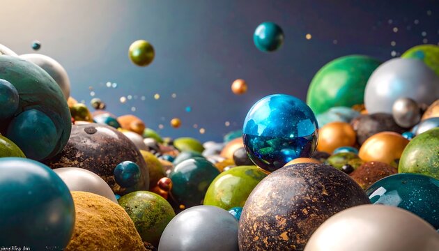 Abstract sphere cluster, vibrant colors, dynamic movement