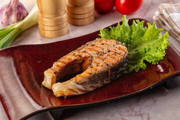 Gourmet grilled salmon fish steak