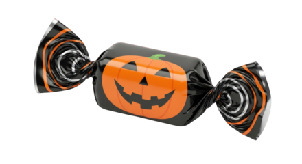 Halloween candy with jack-o'-lantern face and swirl wrappers
