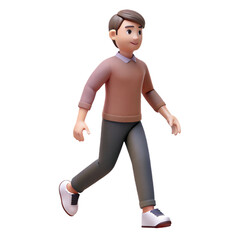 3d cartoon character in casual clothes walking forward isolated on transparent background
