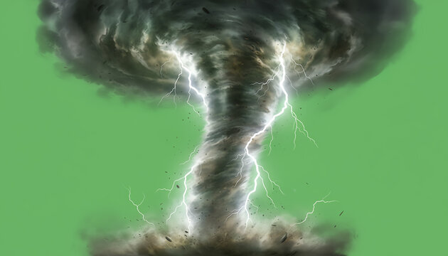 A dramatic image of a powerful tornado with swirling clouds and lightning, representing nature's fierce forces.