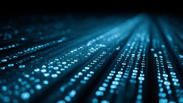 Digital Data Stream: An artistic representation of an intense digital data stream, with lines of glowing lights that suggest fast-paced data transmission through modern technology.